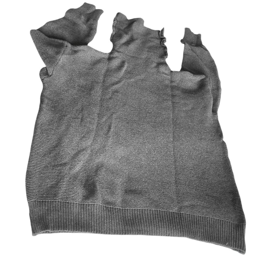 High Collar Ribbed Cuffs Gray Relaxed Knit Sweater 65% Cotton / 35% Polyester L - Picture 4 of 6